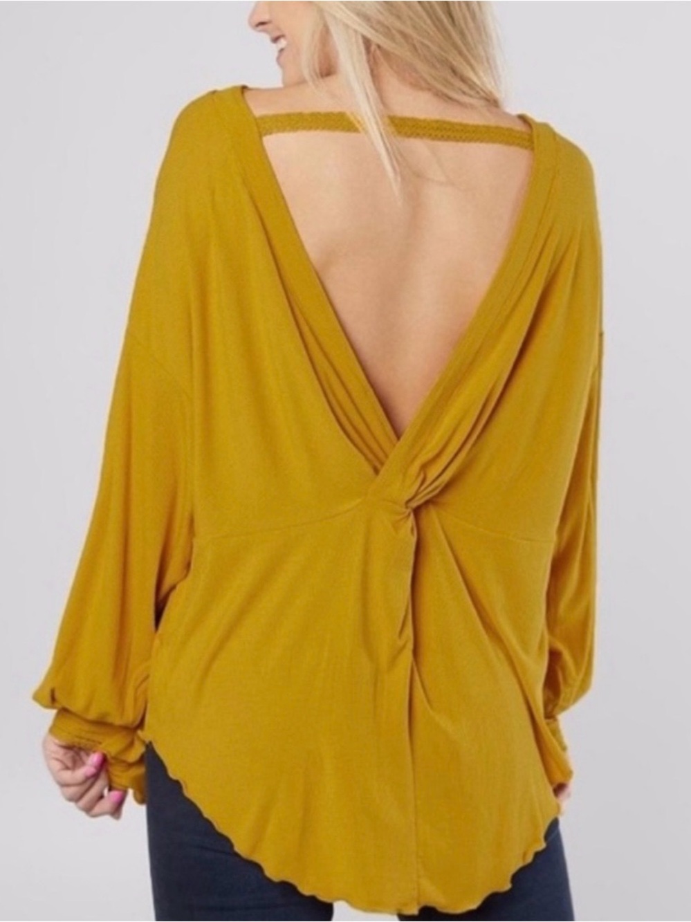 Free People Mustard Yellow Shimmy Shake Top Size Medium